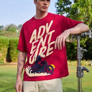 Bewakoof Men's Graphic Printed 100% Cotton T-Shirt - Oversized Fit, Round Neck, Half Sleeves